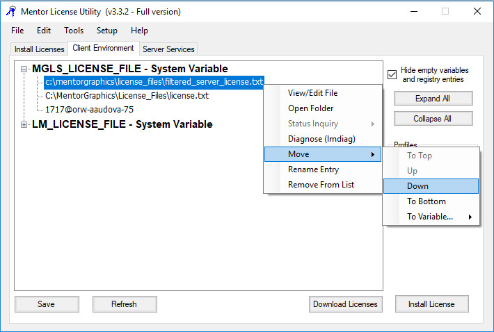 Using the Mentor License Utility to query and edit the licensing