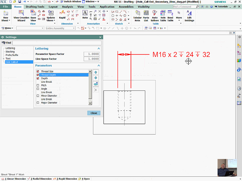 NX 11 Hole Depth and Drafting Dimensions