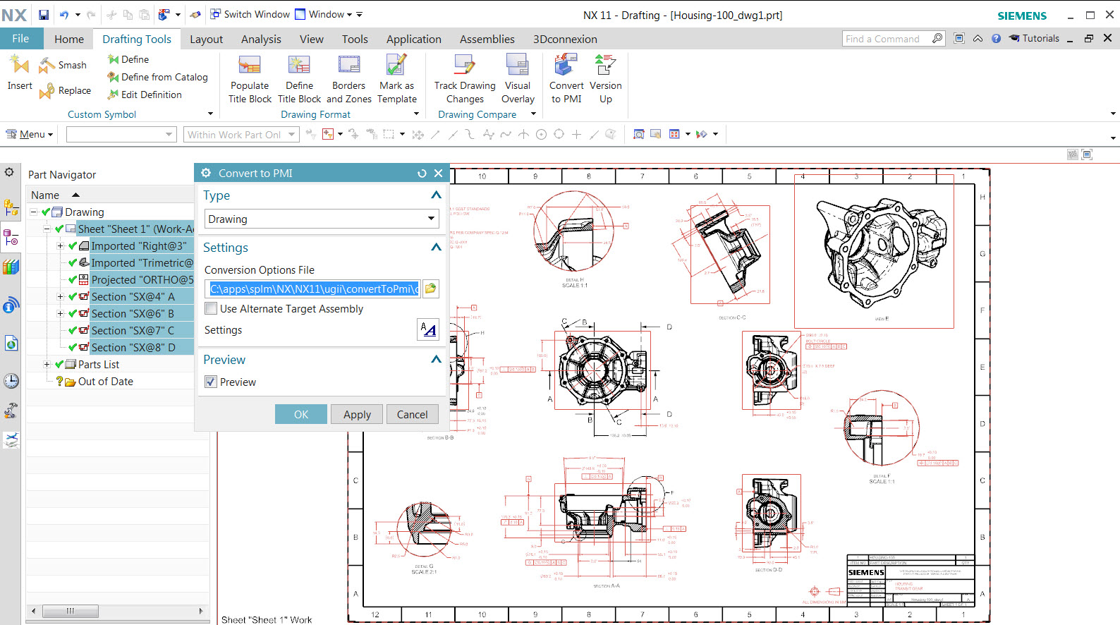 NX 11 Convert Master Model Drawing to PMI