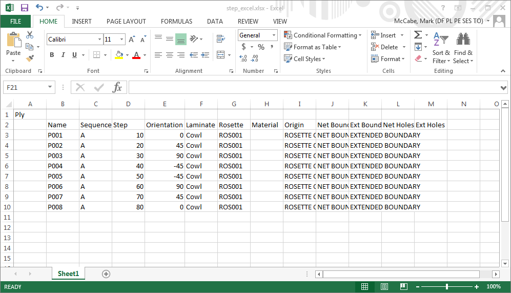 Modifying Ply Parameters Using Excel