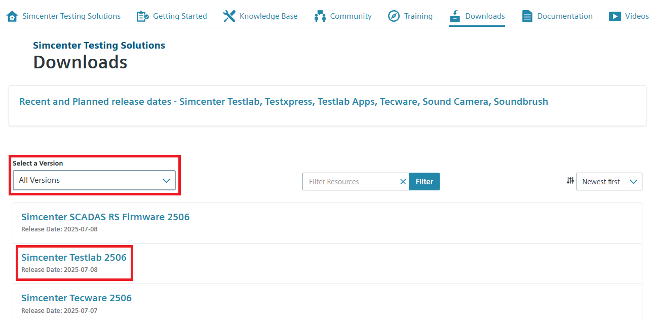 Locating the Simcenter 2506 Downloads
