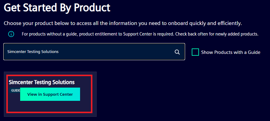 Locating the Simcenter Testing Solutions tile.