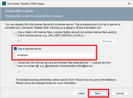 Selecting the Licensing Server