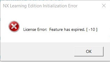 NX learning edition initialization error license error feature has 